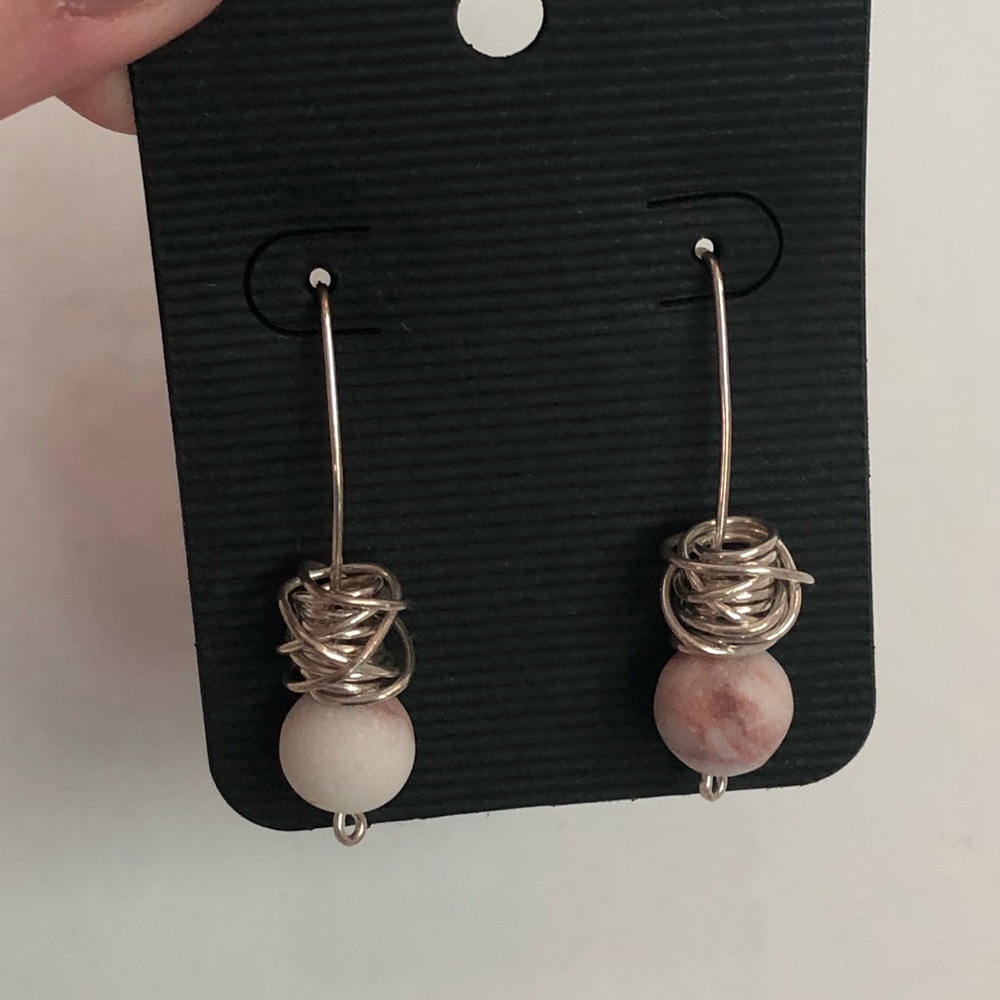 Unique Silver Beaded Dangle Statement Earrings - image 4